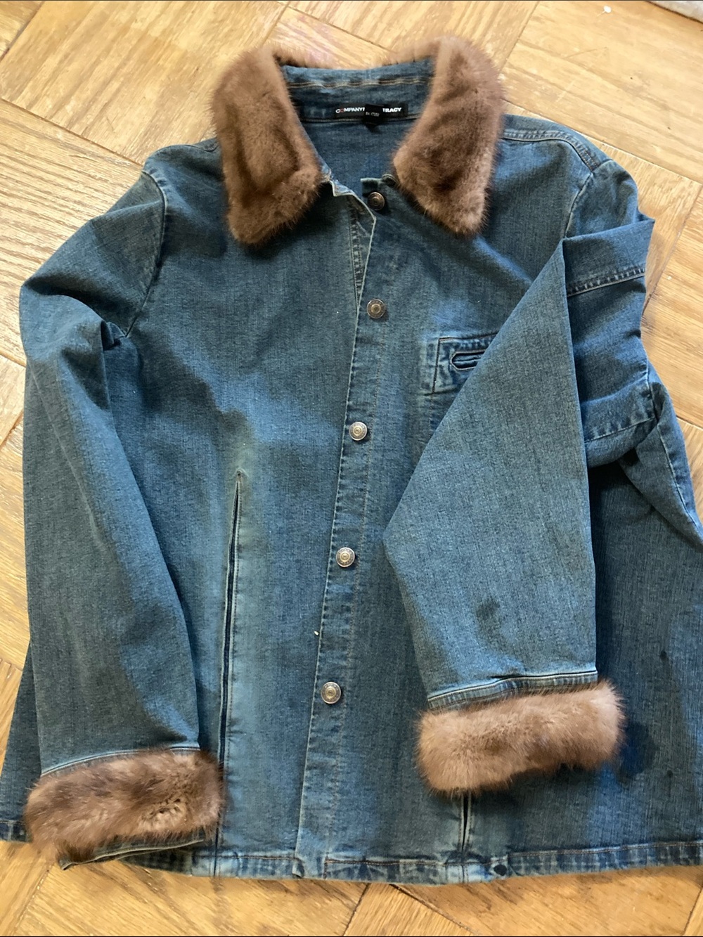 Denim Jacket with MINK trim on collar and cuffs